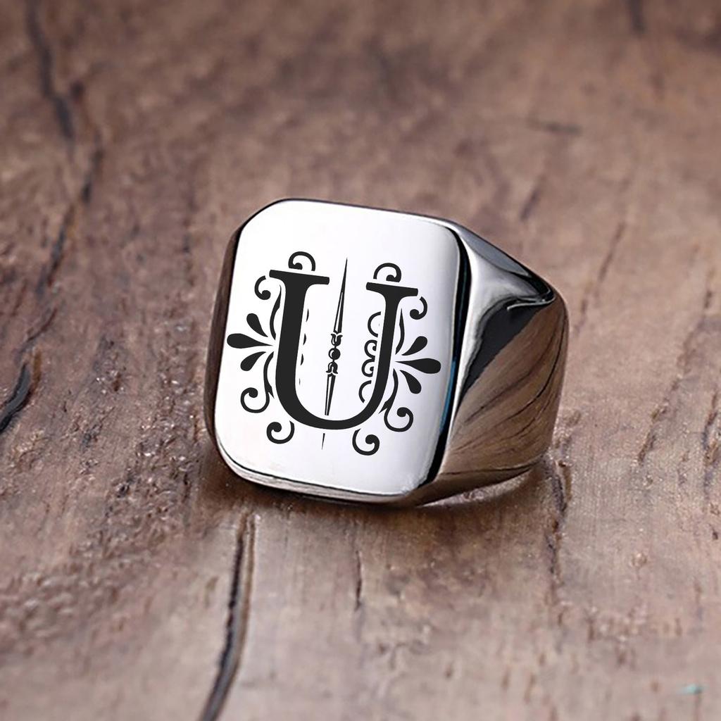 Herrenring, Sigent-Ringe, Alphabet-Ring aus Edelstahl für Herren, Vatertagsgeschenk