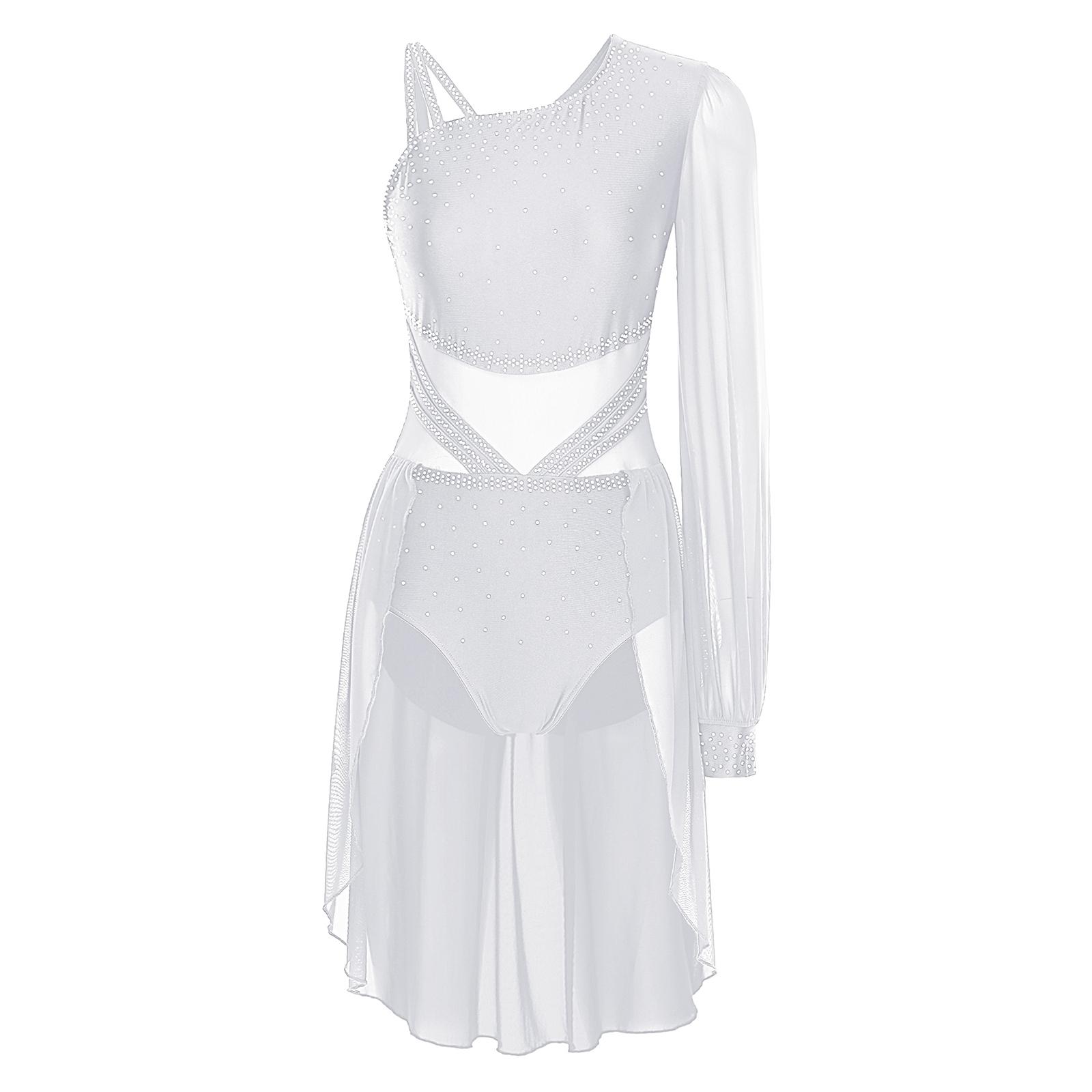 

Жіноча сукня для латиноамериканських танців на одне плече, з одним рукавом, з блискучими стразами, костюм для виступів S білий