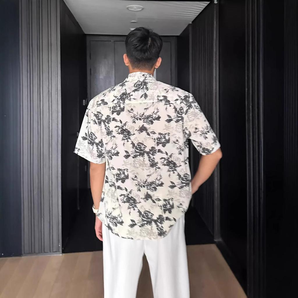 Men's Beach Tourism Shirt Mens Tops Men's Short Sleeve Flower Shirt Mens Summer Shirts Streetwear Loose Casual Shirt