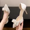 Fashion Elegant Pearl Bowknot Bride Wedding Shoes Woman Sexy Pointed Toe Stiletto High Heels Pumps Women Shiny Crystal Dress Party Shoes