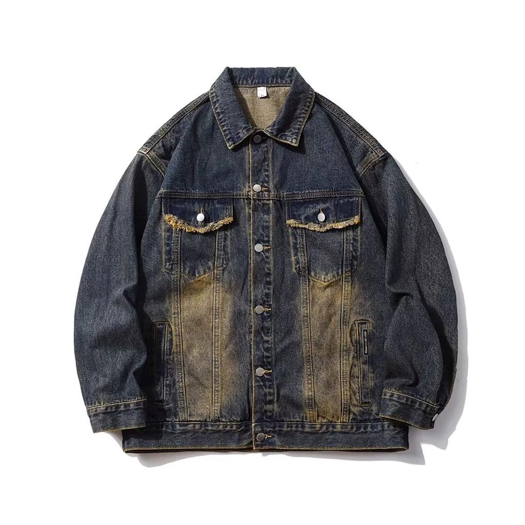 Denim Jacket Men'S American High Street Trendy Brand Retro Top Washed Loose Ruffian Handsome Jacket