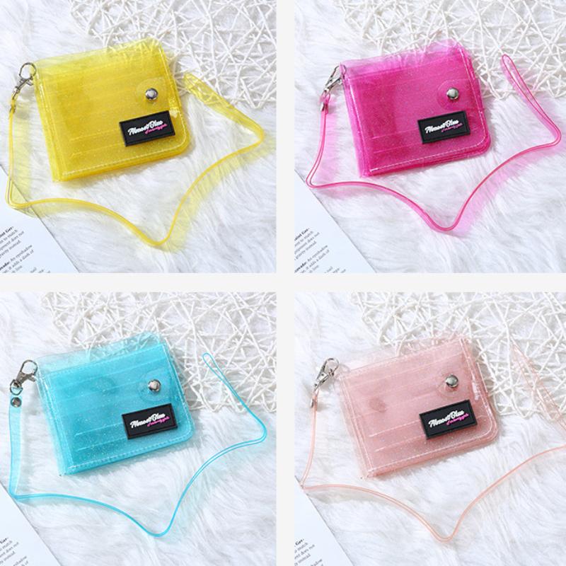 Portofel scurt PVC transparent pentru fete Clar Idol Suport pentru card foto mâneci Femei Poșetă cu monede cu laser sclipitoare Suport card de credit