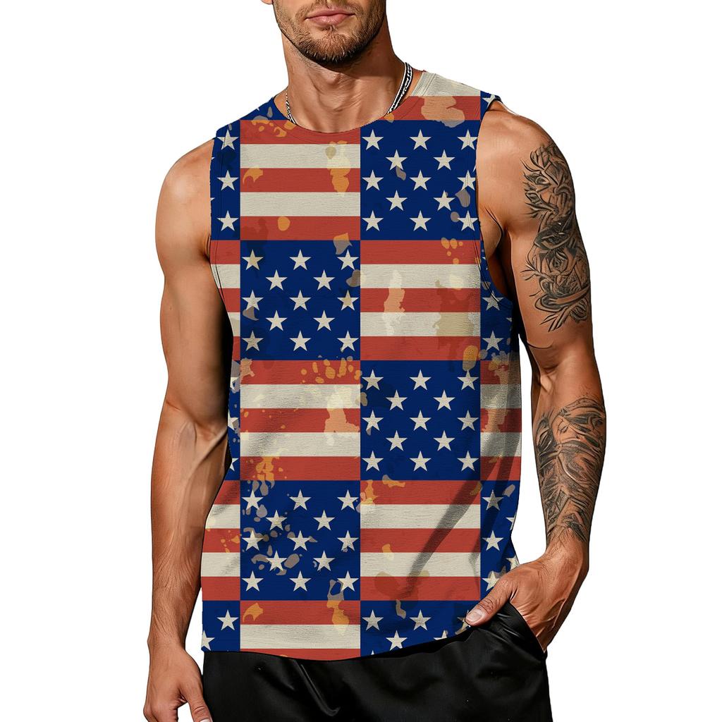 Men's casual trend colorful flag print tank top for men, men's sporty breathable sleeveless shirt