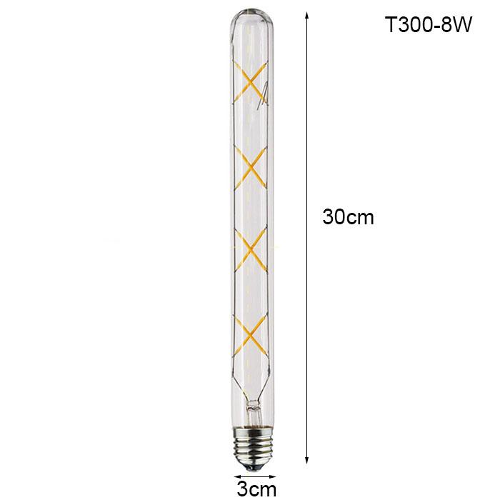 Vintage 2700K  LED Tubular Bulb 5W 6W 8W T300 Long Tube Edison Led Filament Bulb for Replacement Incandescent Decor Lamp