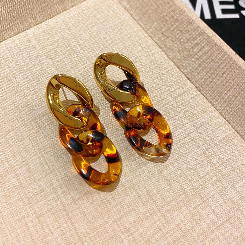Silver needle resin smudged leopard print flower earrings autumn and winter Maillard retro fashion stud earrings niche high-end earrings