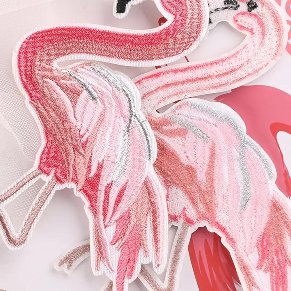 1 Pair Pink Embroidery Patches Applique Flamingo Embroidery Repair Decoration
