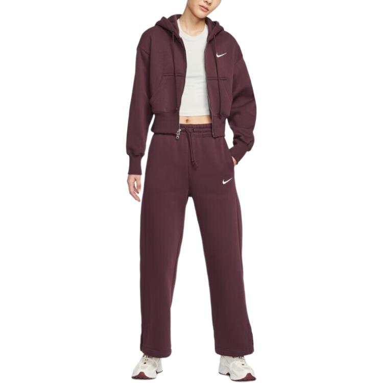 Nike NSW PHNX FLC CROP FZ HDY Jacket Women's Burgundy HV2427-652