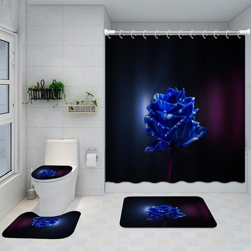Bathroom Four-Piece Polyester Shower Curtain Rose Series 3D Digital Printing Shower Curtain Bathroom Partition Curtain Shower Curtain