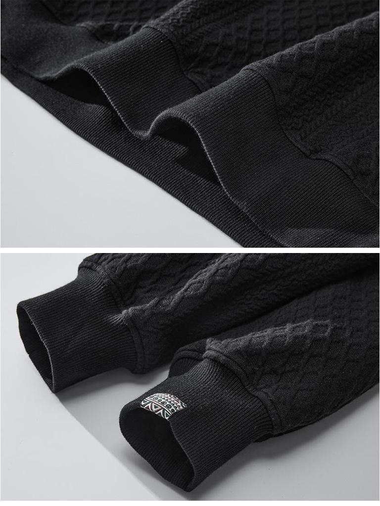 Herrhöst/Vinter Svart Jacquard Rundhalsad Huvtröja med Sammetfoder