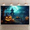 Happy Halloween Photography Background Pumpkin Bat Skull Cemetery Horror Castle Halloween Party Decoration Banner246