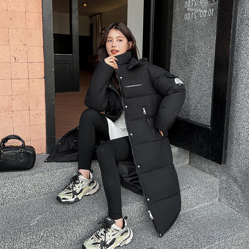 New Hooded Knee-high Cotton-padded Jacket Women's Extended Winter Loose Padded Cotton-padded Jacket.
