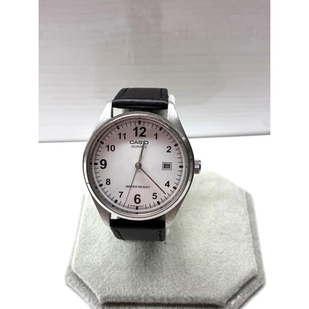 Used CASIO Men's Quartz White Dial New Leather Strap Working