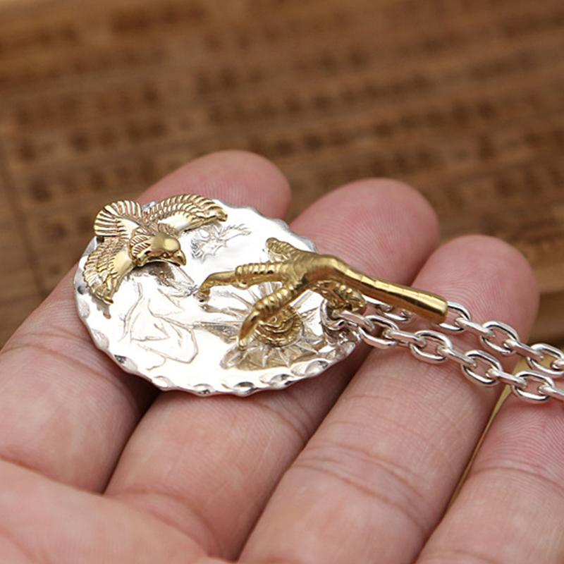 S925 Sterling Silver Jewelry Retro Thai Silver Feather Eagle Claw Tag Personality Men and Women Sweater Chain Pendant