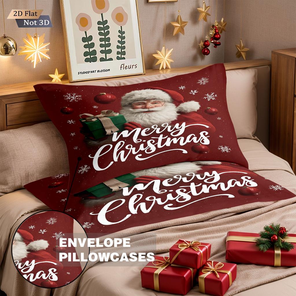 3pcs Merry Christmas Santa Claus Printed Chipless Duvet Cover Set Multi Size Bedroom Bedding Decoration Machine Washable