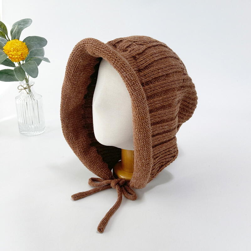 

Women s Wool Knit Hooded Ribbon Hat C7528_Charcoal