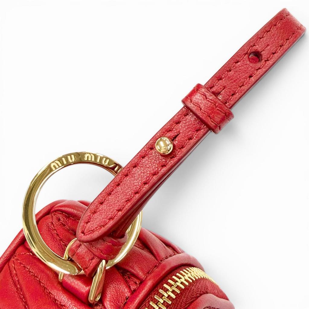 Excellent MIUMIU Charm MATELASSE Charm Logo Keyring Leather Pouch Red 5TL527 Used