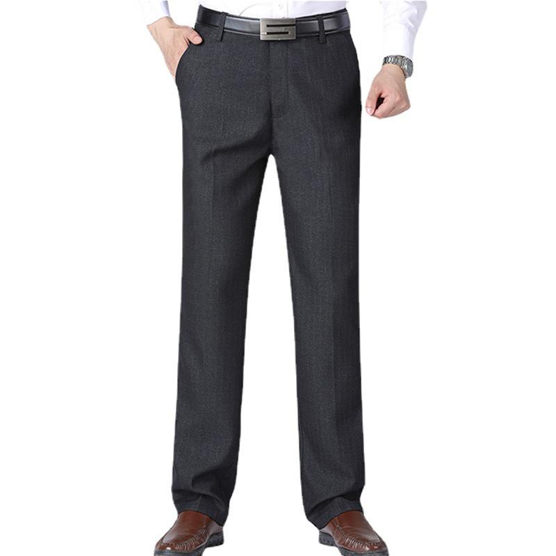 Men's Fleece-Lined Straight-Leg Dress Pants for Autumn & Winter - Casual, Loose, Thickened Style for Middle-Aged & Elderly.