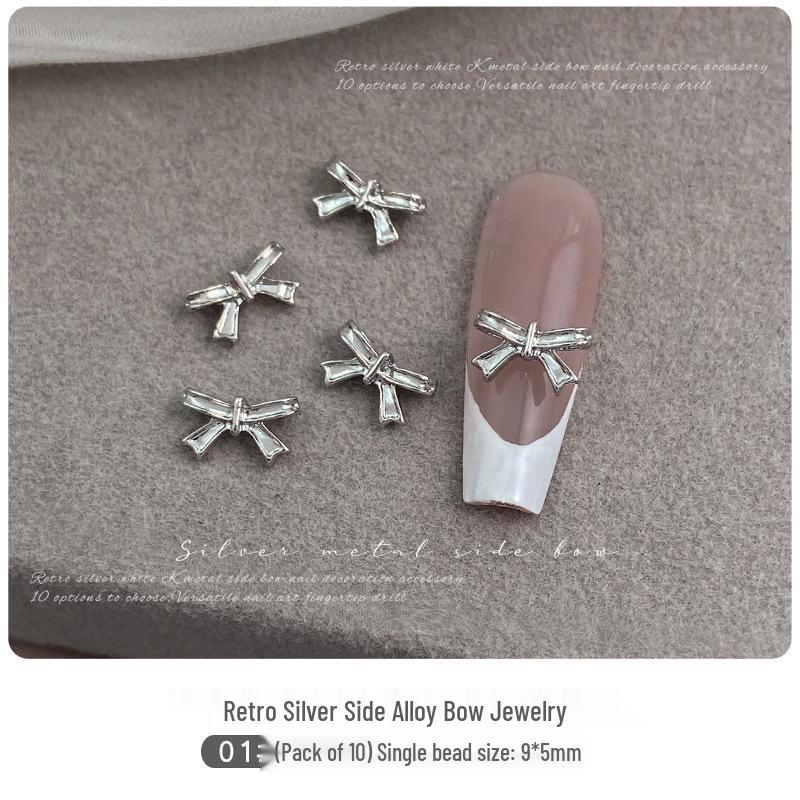 

3D Ретро Серебряный Бант Аксессуары для Нейл-арта - 2025 Носимые Сплавные Украшения с Бриллиантами