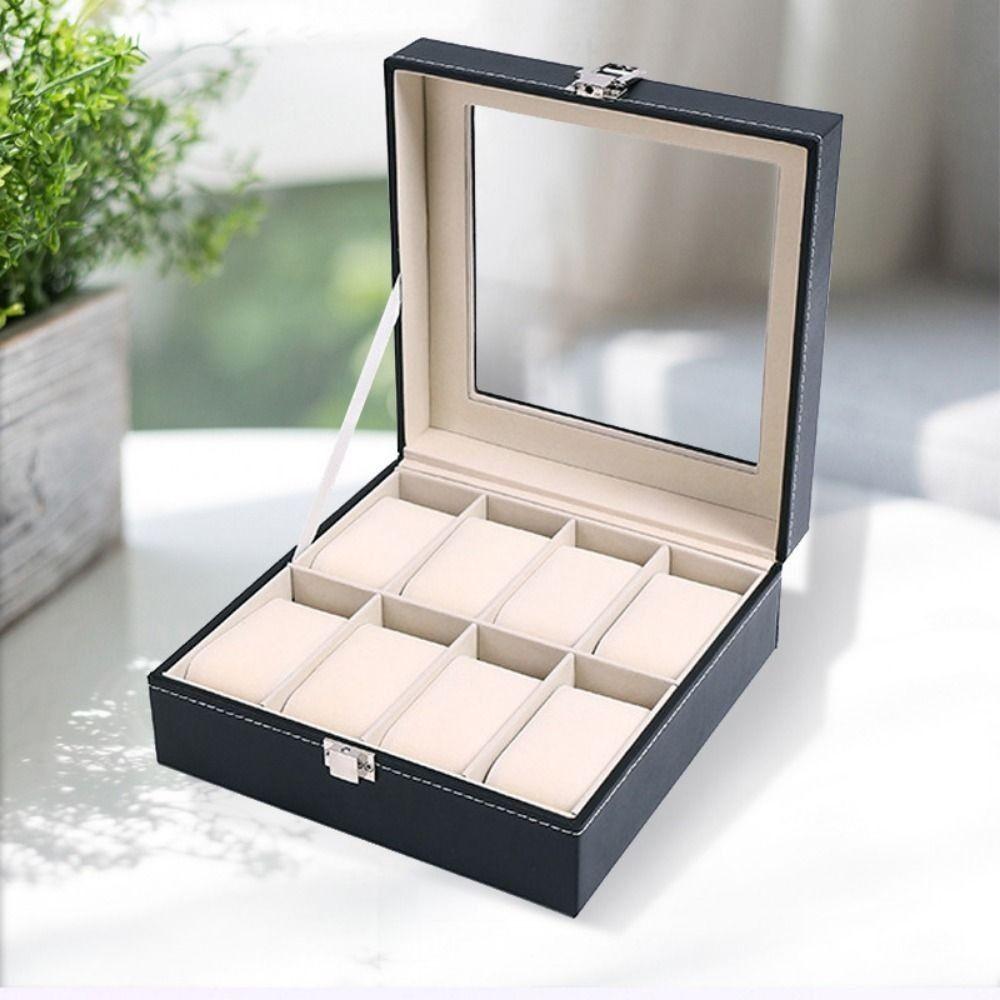 Watch Storage Box Lockable 2/3/6/10/12 Grids Jewelry Box Watch Holder Leather Flocking Cloth Watch Display Box