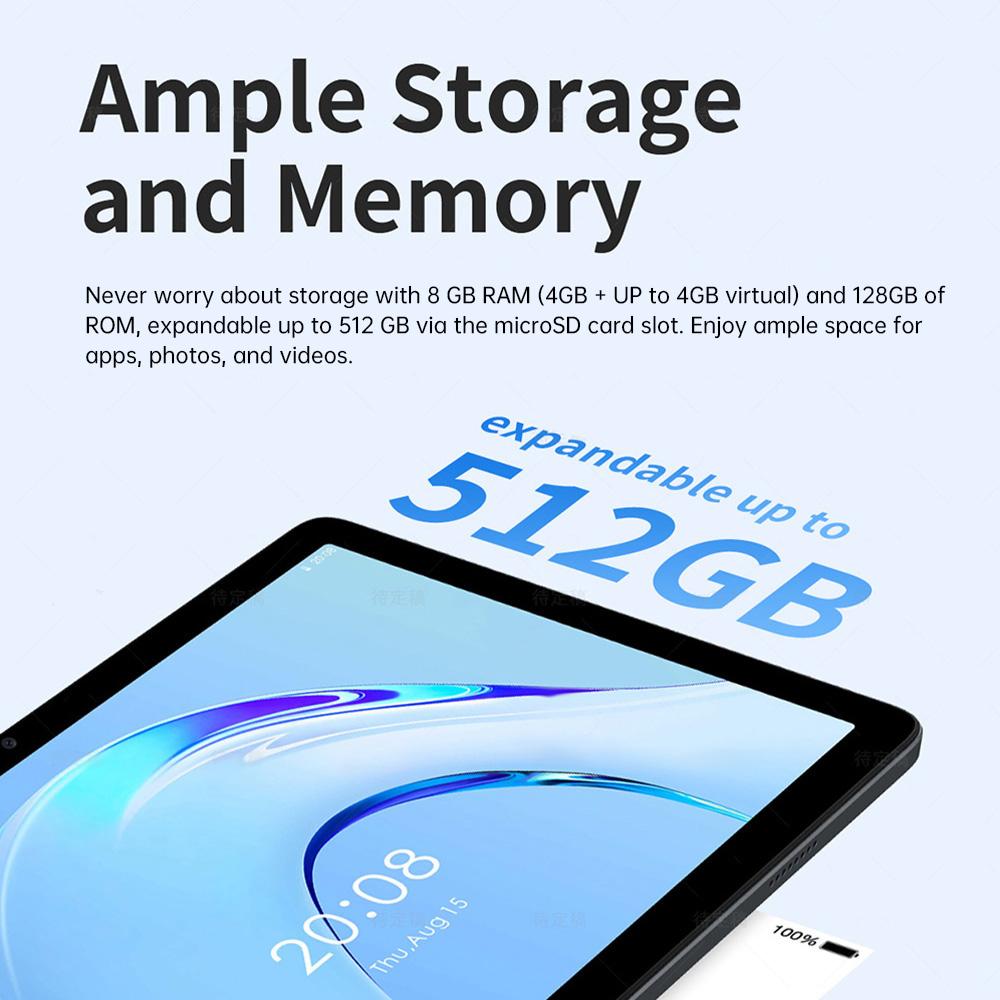 G-tab T11 Android 14 Tablet, 10.1 inch 1280*800 IPS Screen, Unisoc T606 8 Core Max 1.6GHz, 8GB RAM (4GB +4GB Expansion) 128GB ROM