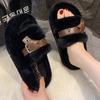 5 Cm One-word Fluffy Slippers Female 2025 Spring and Autumn Internet Celebrity Explosion Fashion High-end Cotton Drag Heightening Muffin Thick Bottom