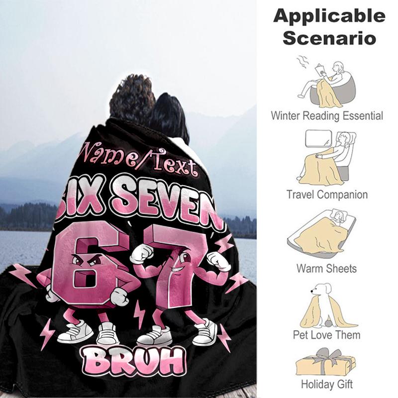 1PC Custom Name "Six Seven Bruh Graphic" Flannel Blanket Versatile,all-season Throw Suitable for the Living Room,bedroom,camping,travel,and Gift