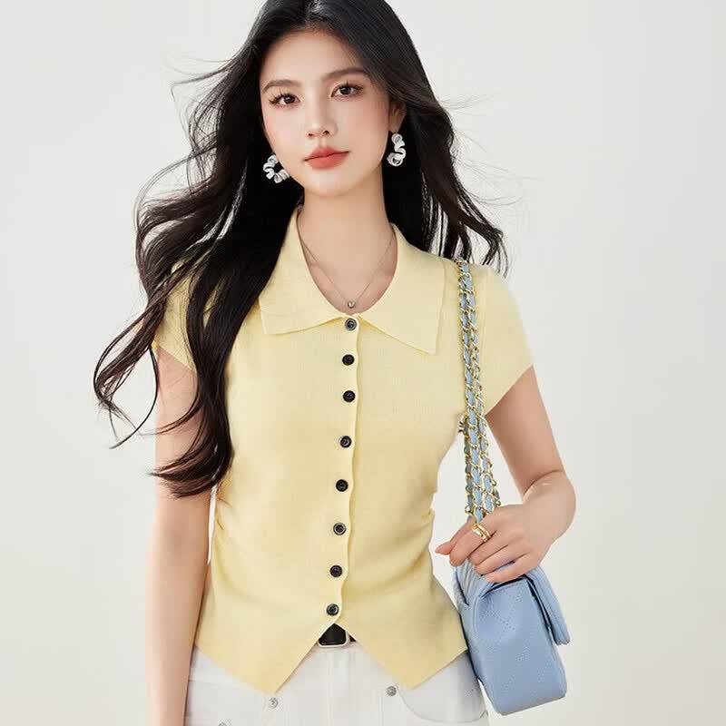 Petite Flattering Soft Knit Polo Cardigan M