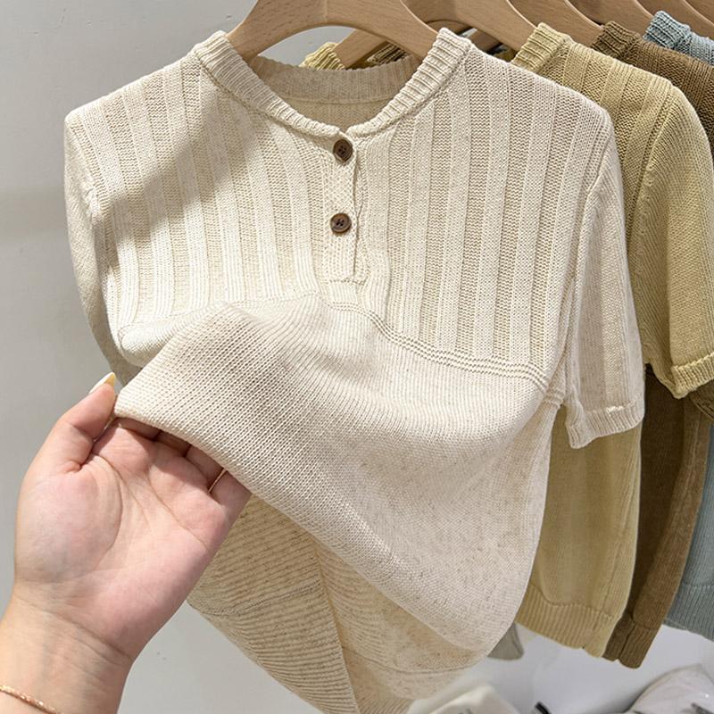 Women Sweaters Pullovers 2025 Summer Short Sleeve O-Neck Casual Knitted Sweater Women Tops Pullover JJ279