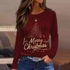 Women's Fashion Casual Slit Hem Round Neck Long Sleeve Loose Christmas Printed T-Shirt Ladies Top