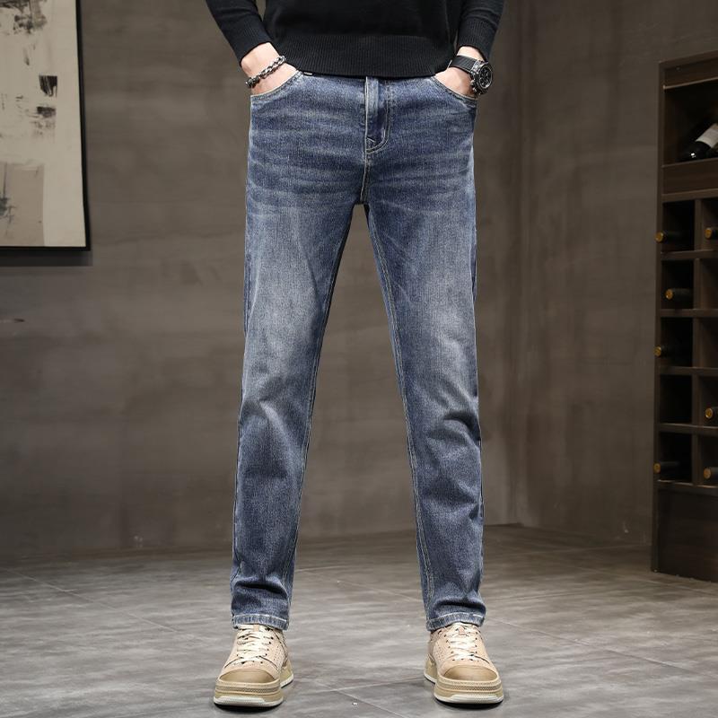 Outono e Inverno Novo Veludo/Fino Masculino High-End Jeans Slim Fit Tubo Reto Elástico Casual Versátil Tendência Marca Calças Leves de Negócios