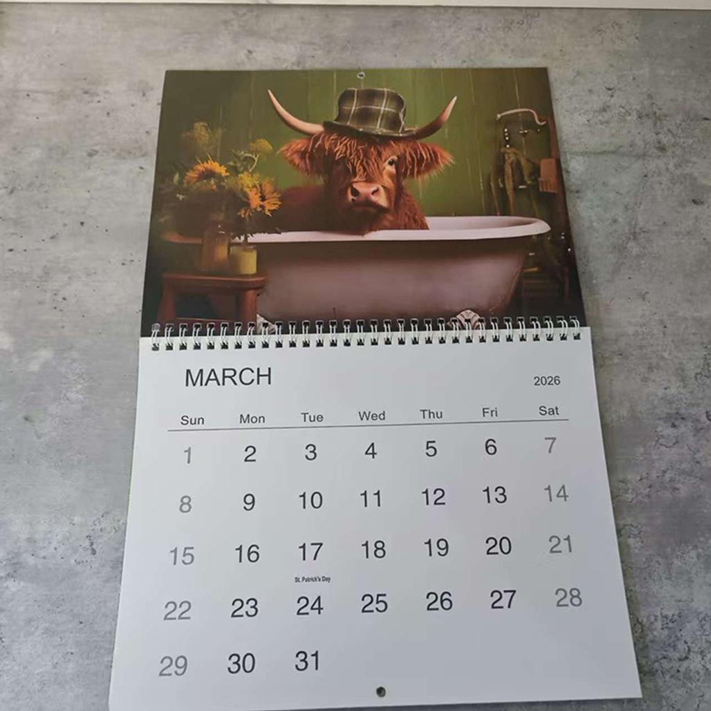 Highlands Cow Calendar 2026 Monthly Planner, 12 Month Wall Calendar,tub Cow 2026 Wall Calendar For Animals Lovers