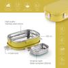 Leakproof Steel Lunch Box For Kids With 2 Containers And Side Veg Box In Bright Yellow For School And Outdoor Meals