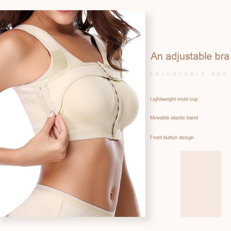 Thin Cup Wireless Front Closure Shaping Bra for Women Elastic Side Gathered Adjustable Double Cutout Back Intimates