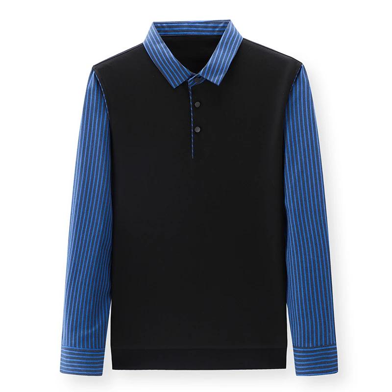 New Men's Casual and Fashionable Long Sleeved POLO Shirt with Contrasting Print Anti Wrinkle Top