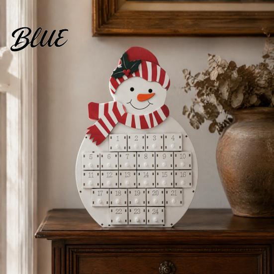 Festive Seasonal Decor with Christmas Calendar 24-Day Snowman Advent Wooden Santa Countdown Box Calendar Numbered