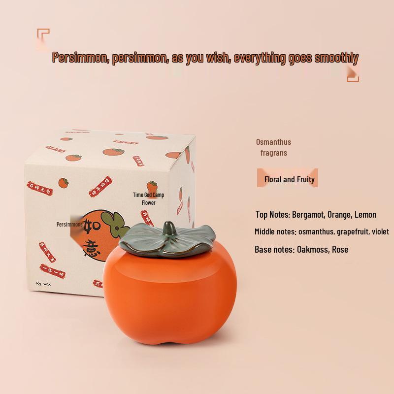 Creative Ceramic Persimmon Aroma Candle Pair - New Year Decoration & Birthday Gift Box