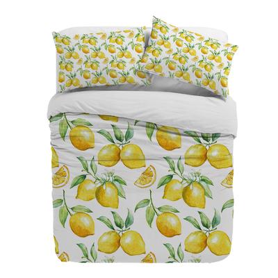 Aquarell Zitrone Frucht Weiß Gelb Bettbezug mit Kissenbezug Kundenspezifisches 3-teiliges Bettwäscheset Steppdeckenbezug Doppelbett Heimtextil