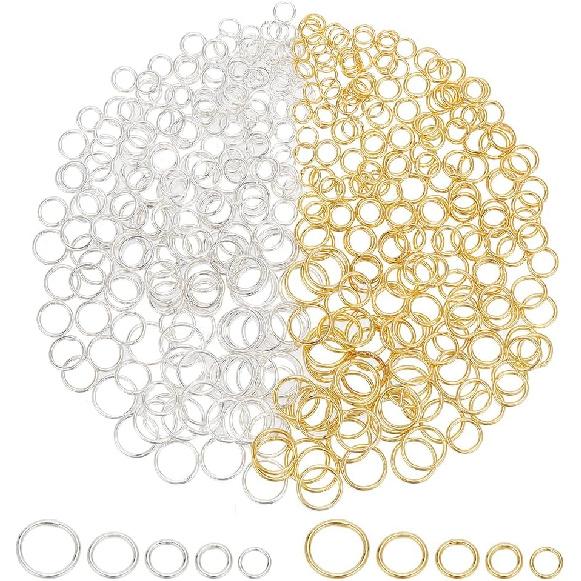 PH PandaHall 400pcs Jump Rings 5 Sizes Closed Jump Rings Soldered Jump Rings, Connectors Junction Rings Sliver/Golden Brass Round Rings for Jewelry