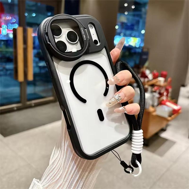 Lens Protection Case For iPhone 17 16 15 14 13 12 11 Pro Max Plus Air For Magsafe Holder Transparent Magnetic Matte Lanyard Cover