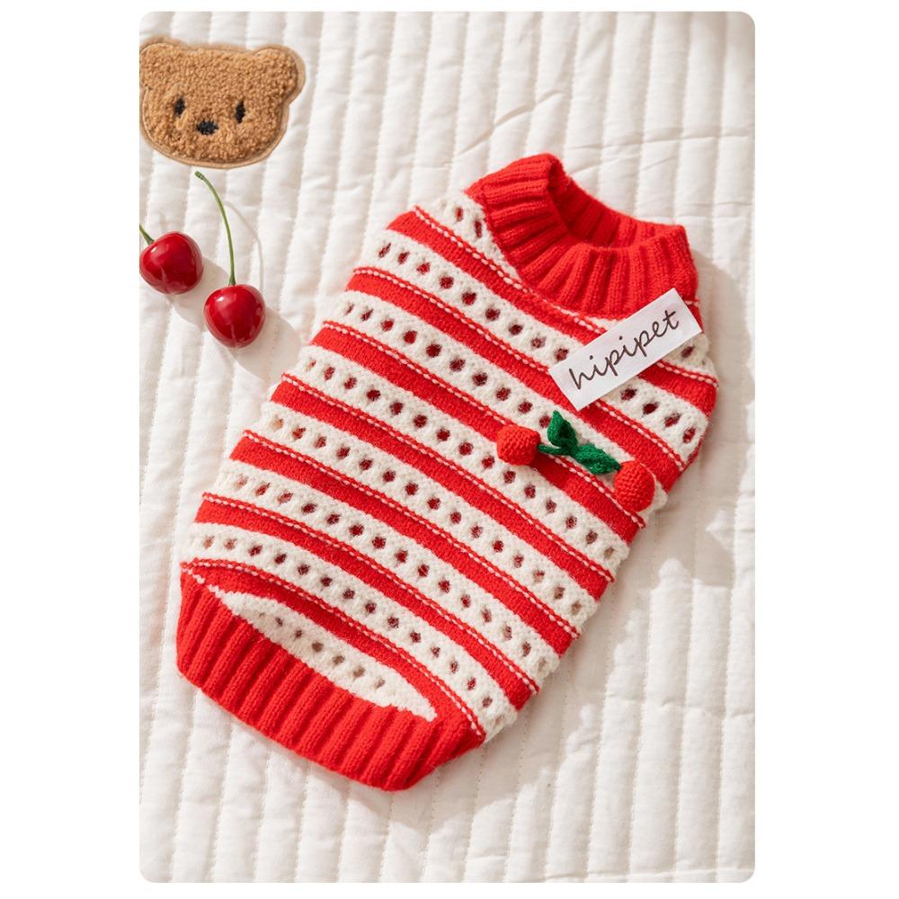 New Autumn and Winter Dog Clothes Hollow Knitted Three-dimensional Cherry Pet Sweater Winter Thickened Warm Dog Clothes