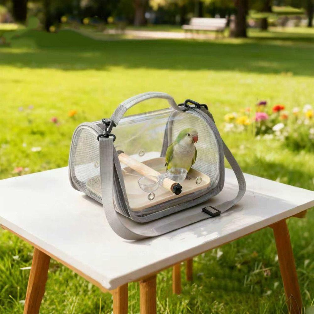 Portable Bird Carrier Bag Breathable Mesh Folding Travel Bird Cage Wooden Stand Clear Window Parrot Out Bag Pet Transportation