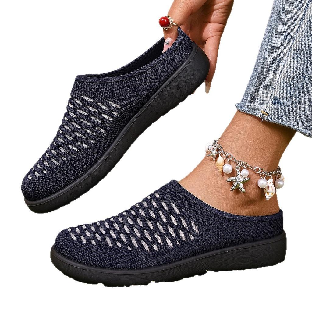 2025 Summer New Women's Shoes Casual Fashion Versatile Half Slippers Shoes Women's Mesh Breathable Foreign Trade Shoes Mother Shoes