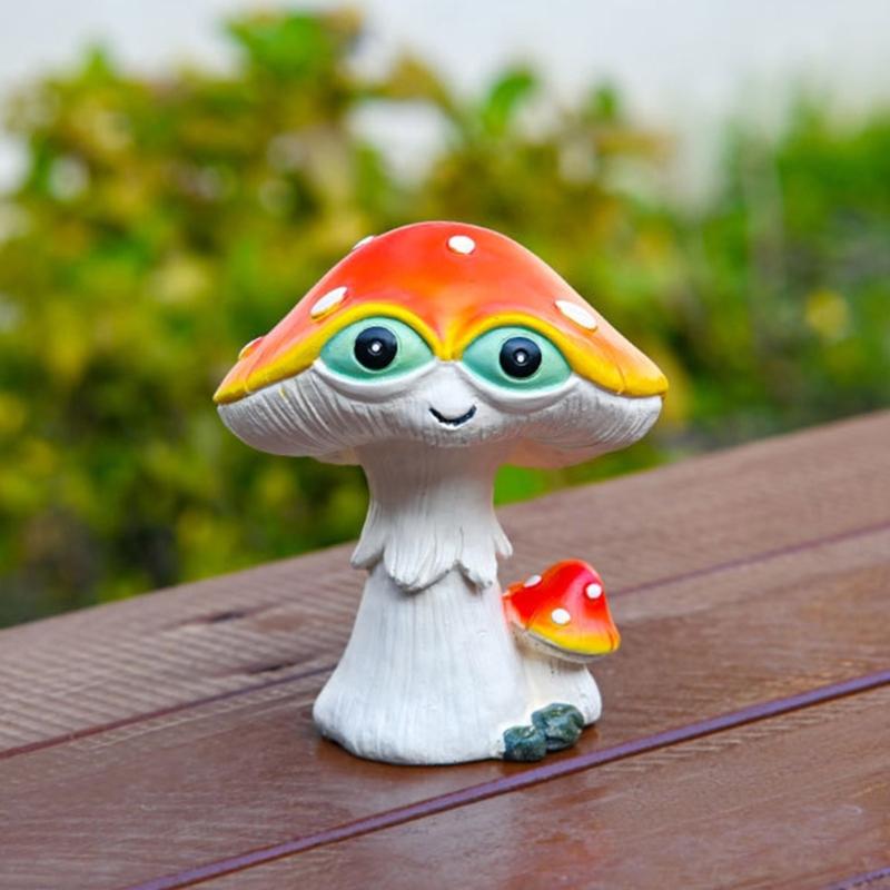Handcrafts Green Eyed Mushroom Figurine Resins Miniature Ornament for Whimsically Tabletop and Garden Landscape Decors