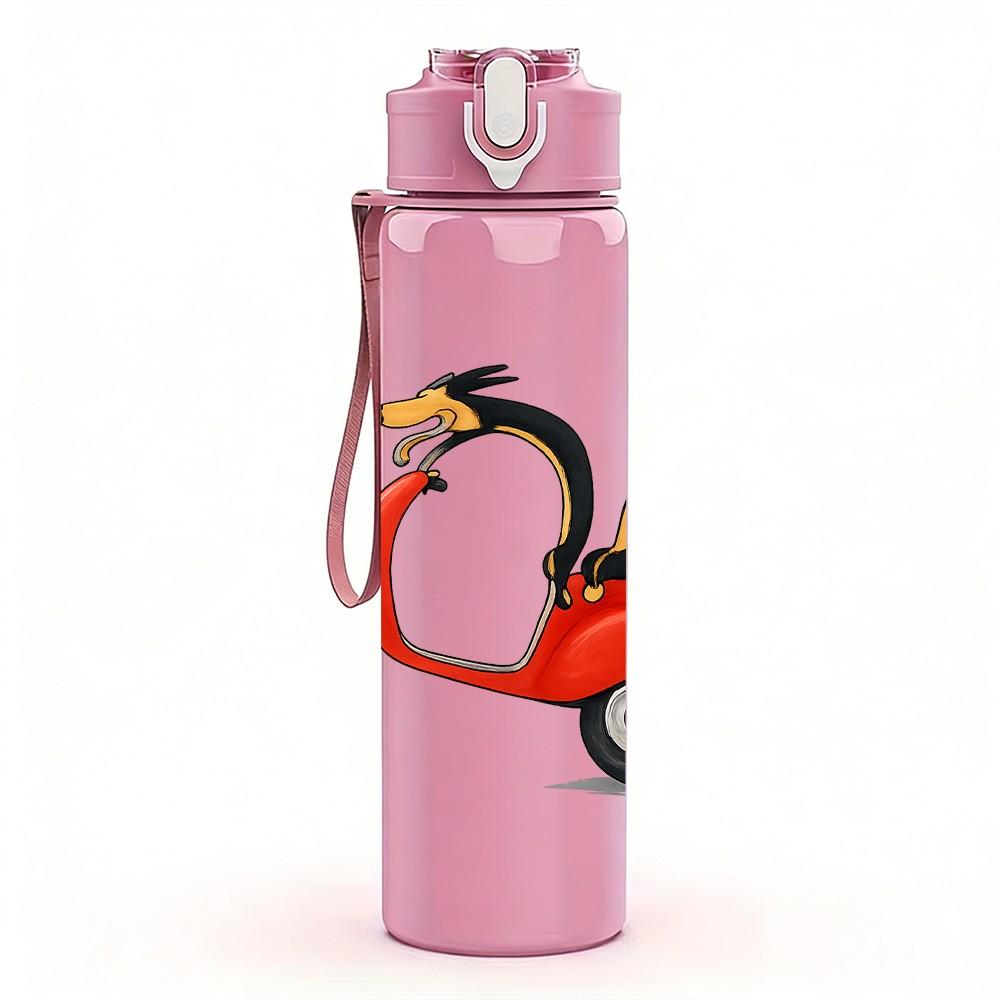 1PC Scooter Bird Cartoon Art 750ml Color Plastic Sports Water Bottle Leakproof Flip Straw Lid Suitable for Sports Office Home Use