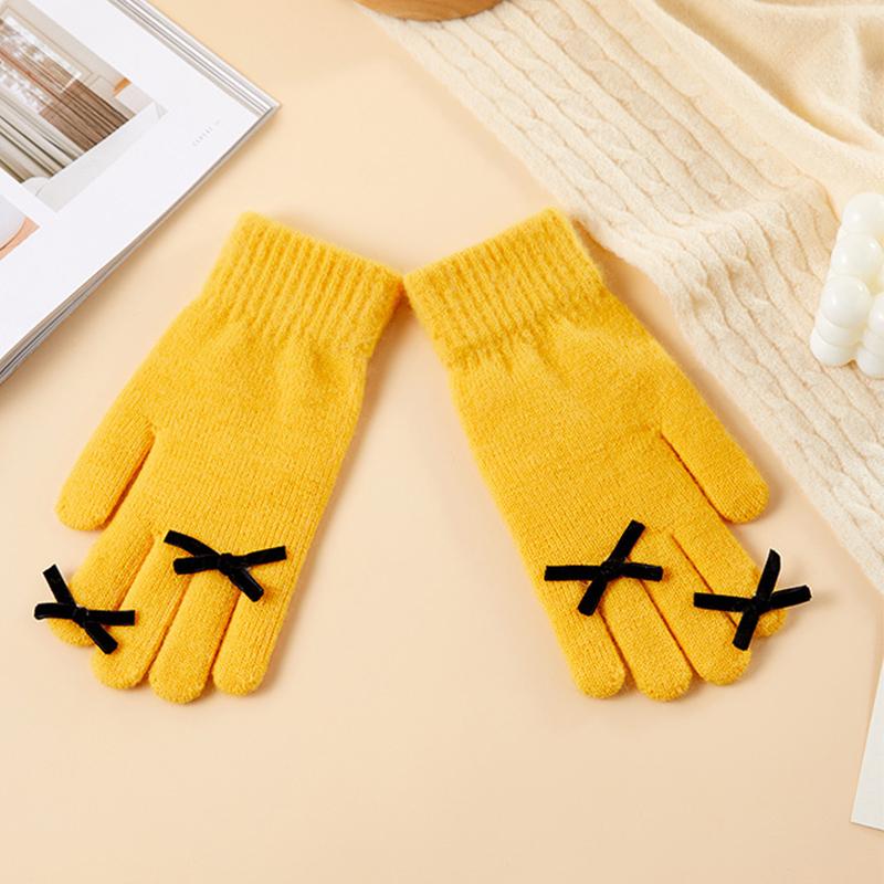

Теплые вязаные перчатки с пятью пальцами для женщин, холодостойкие перчатки с бантом One size