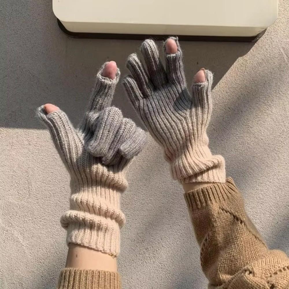 Gradient Winter Gloves Thick All Finger Gloves Fashion Knit Gloves For Women Men