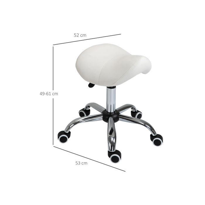 Tabouret - MUVOE - Réglable en hauteur - Rembourré - Blanc - 5 roulettes mobiles