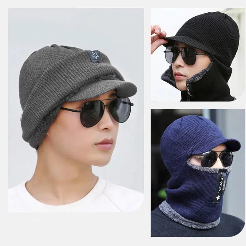 Winter Plush Balaclava Knitted Hat with Zipper Warm Thicken Isor Hats Ear Mask Neckwarmer Cap Outdoor Bicycle Motorcycle Mask