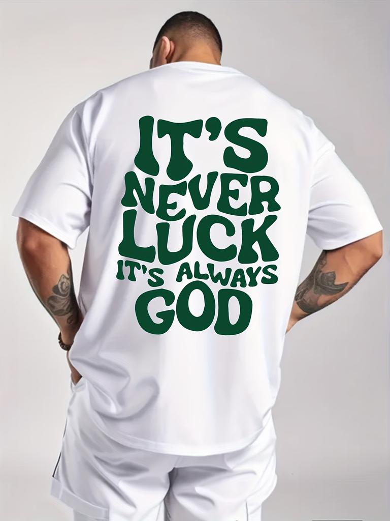 [Vintage Sports T-Shirt]  Vintage Men's "It's Never Luck" Print Short Sleeve Crew Neck Casual Sports T-Shirt For Summer