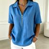 Damen Oberteile Revers Reißverschluss Halbe Knopfleiste Kurzarm Pullover Oberteile Normale Passform Einfarbige Freizeitbluse Partys Urlaube Tägliche Kleidung